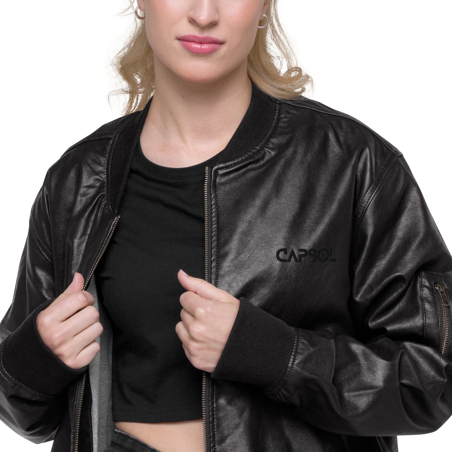 CapSol (front) - black thread - Leather Bomber Jacket (Women's)