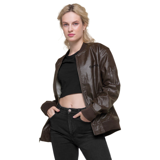 CapSol (front) - black thread - Leather Bomber Jacket (Women's)