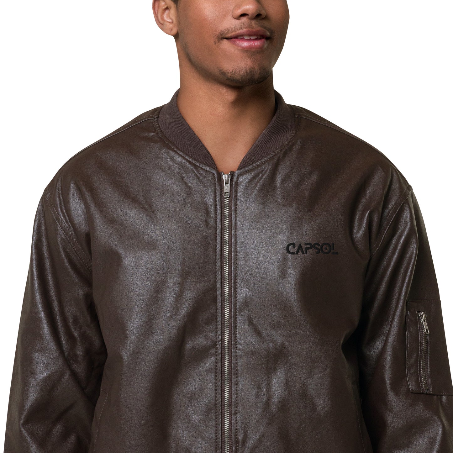 CapSol (front) - black thread - Leather Bomber Jacket (Men's)