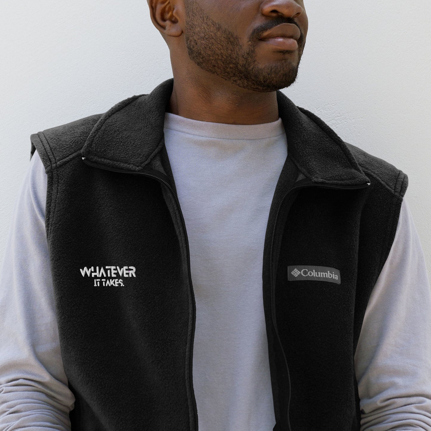 Whatever it takes (front) - white thread - Men’s Columbia fleece vest