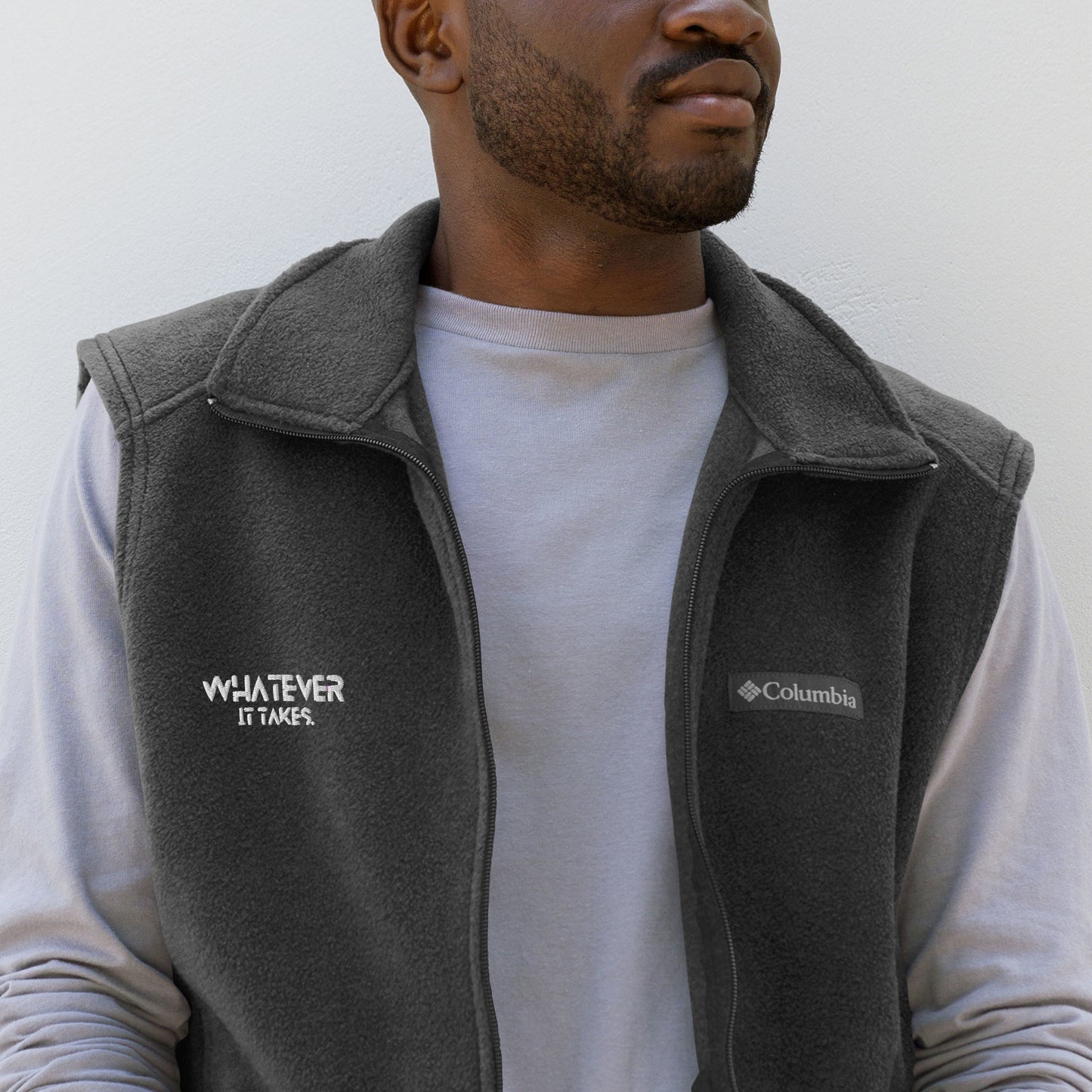 Whatever it takes (front) - white thread - Men’s Columbia fleece vest