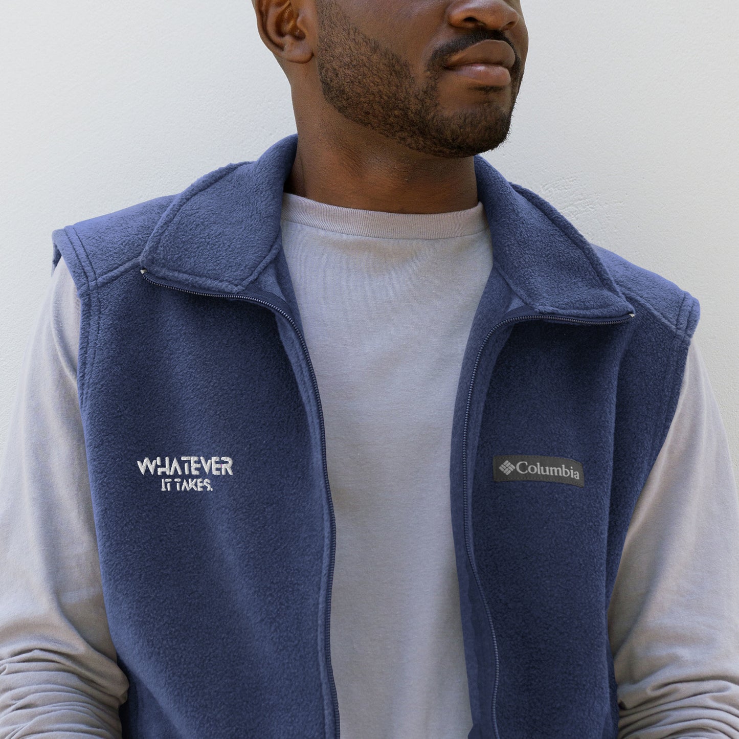 Whatever it takes (front) - white thread - Men’s Columbia fleece vest