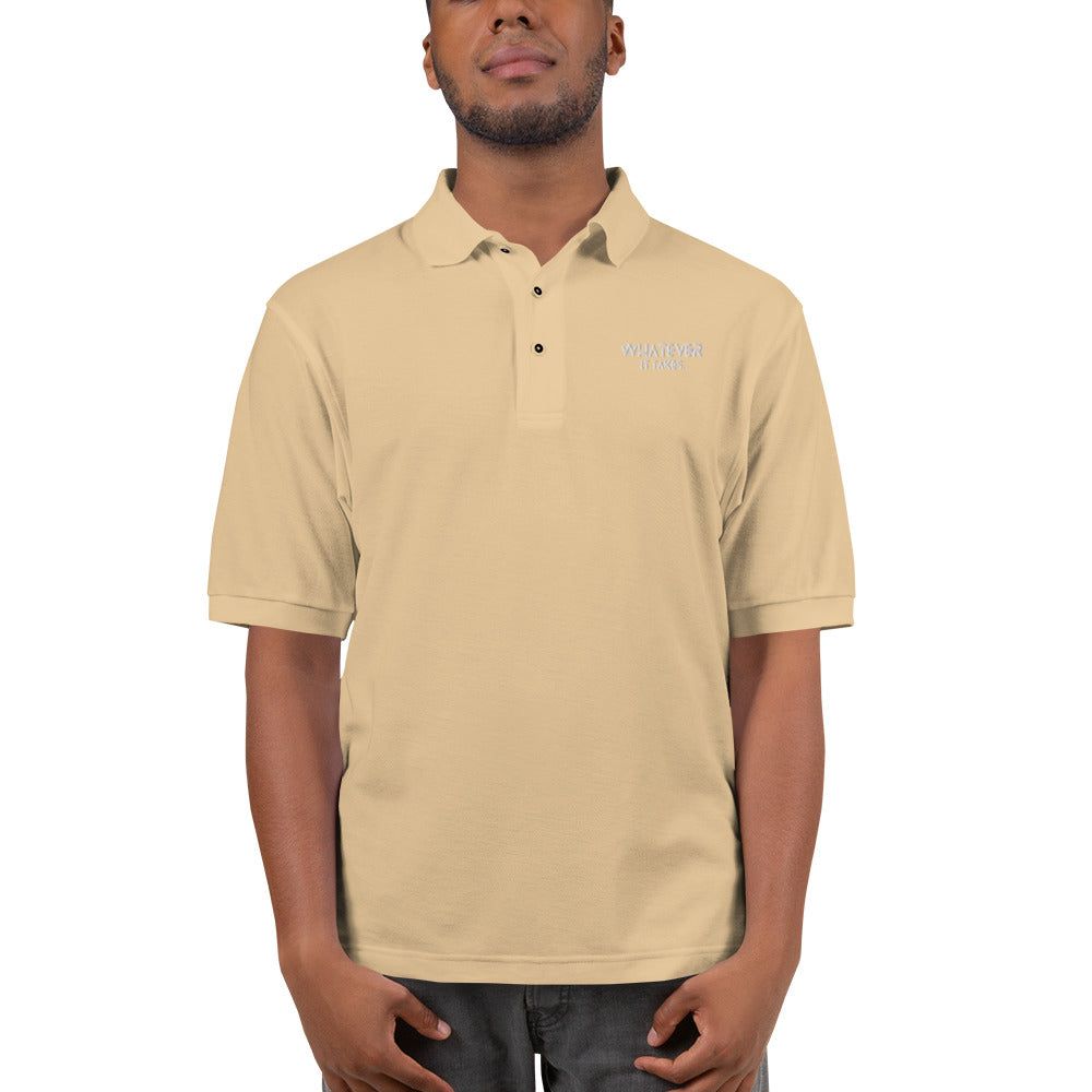 Whatever it takes (front) - white thread - Men's Premium Polo - PORT AUTHORITY