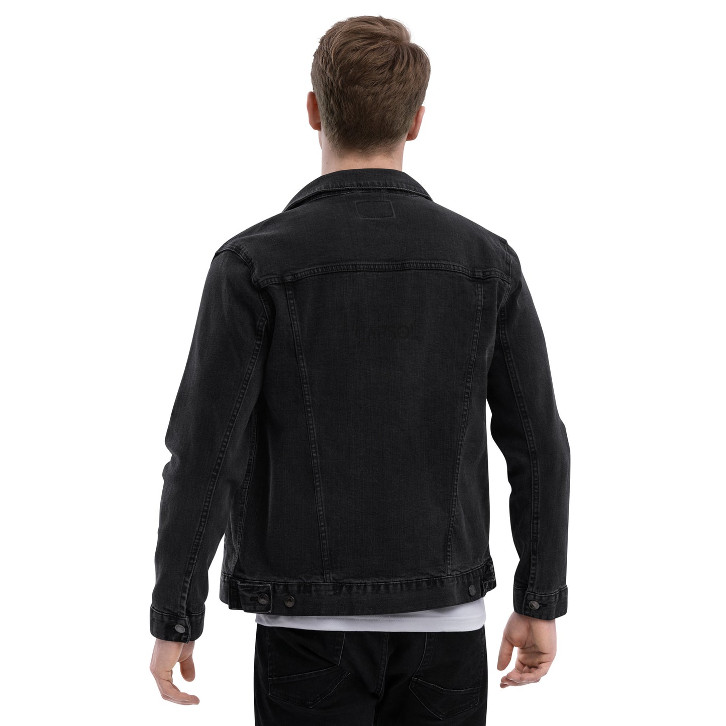 CapSol (back) - black thread - denim jacket