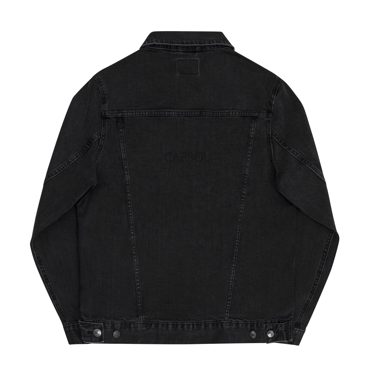 CapSol (back) - black thread - denim jacket