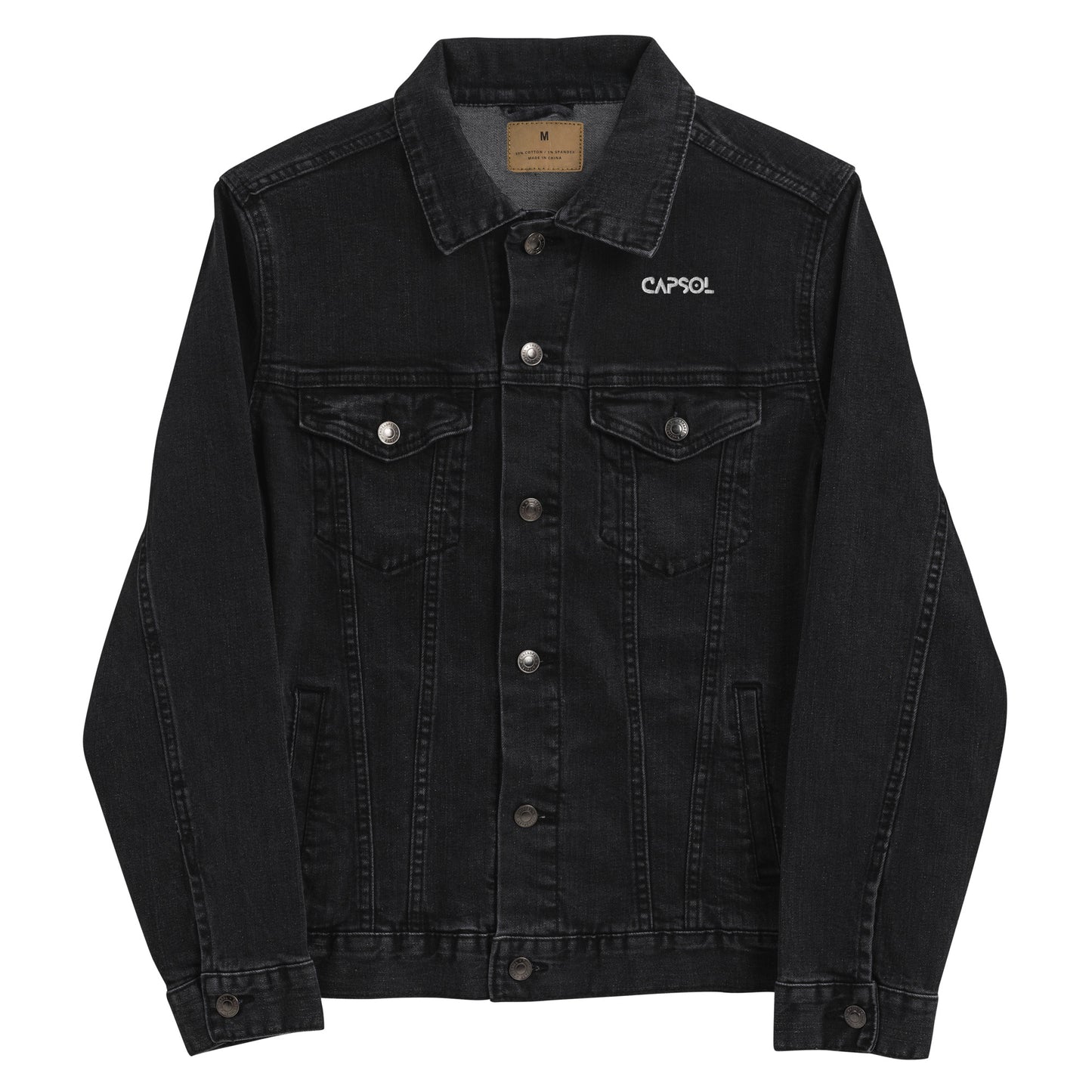 CapSol (front left) - white thread - Unisex denim jacket