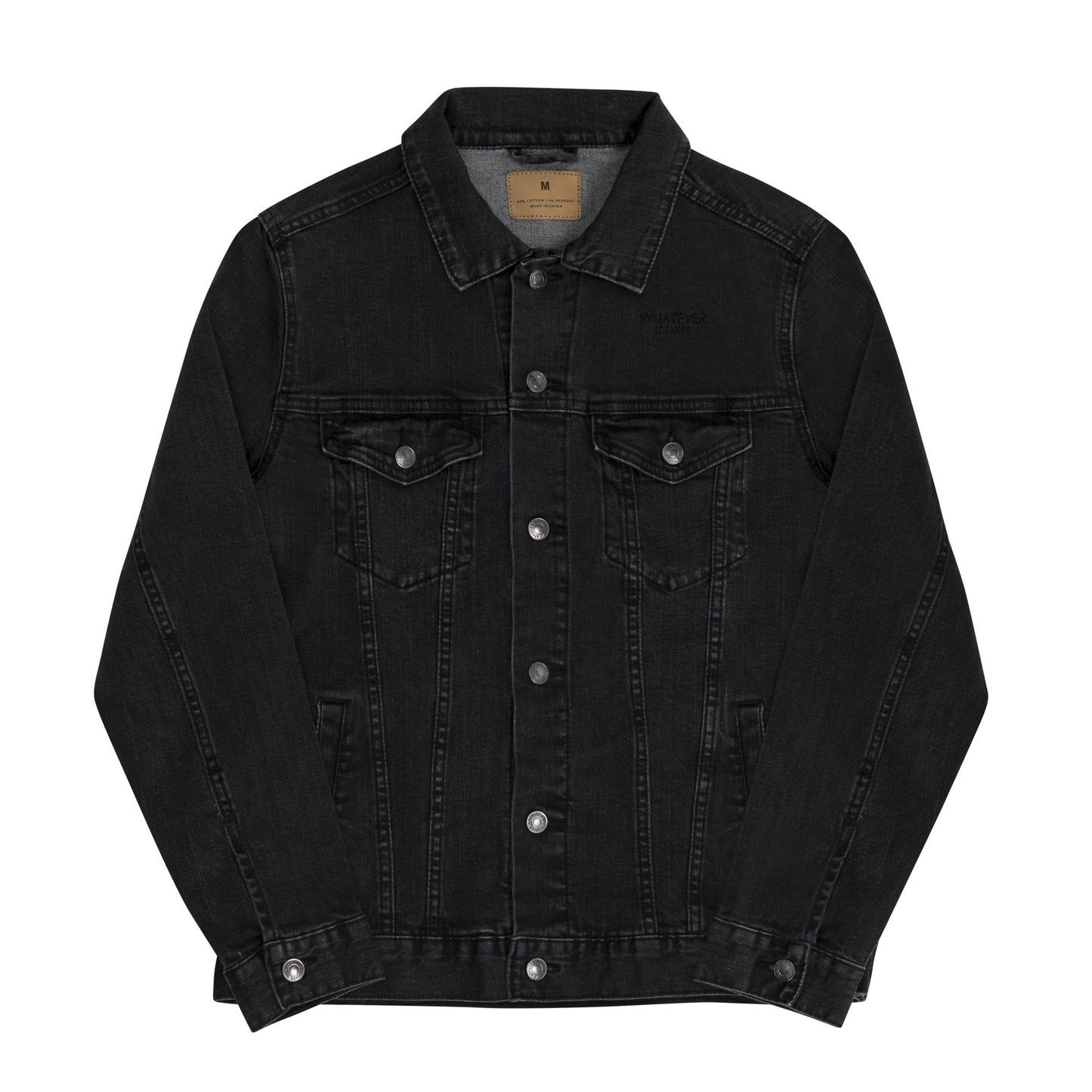 Whatever it takes (front left) / CapSol (back) - black thread - denim jacket