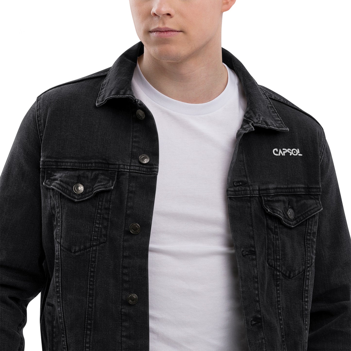 CapSol (front left) - white thread - Unisex denim jacket