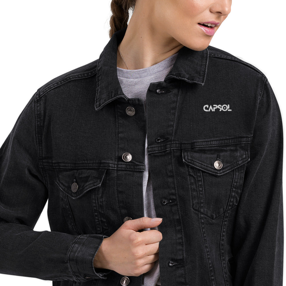 CapSol (front left) - white thread - Unisex denim jacket