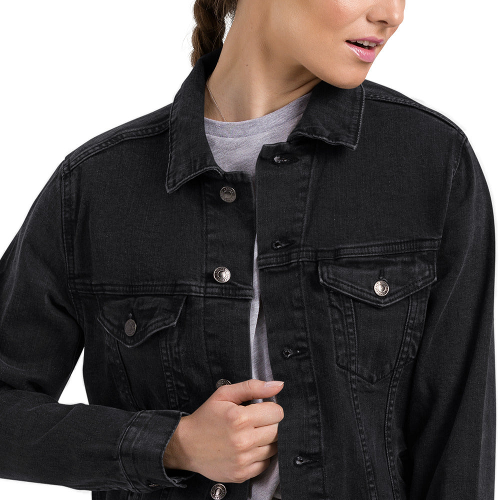 CapSol (back) - black thread - denim jacket