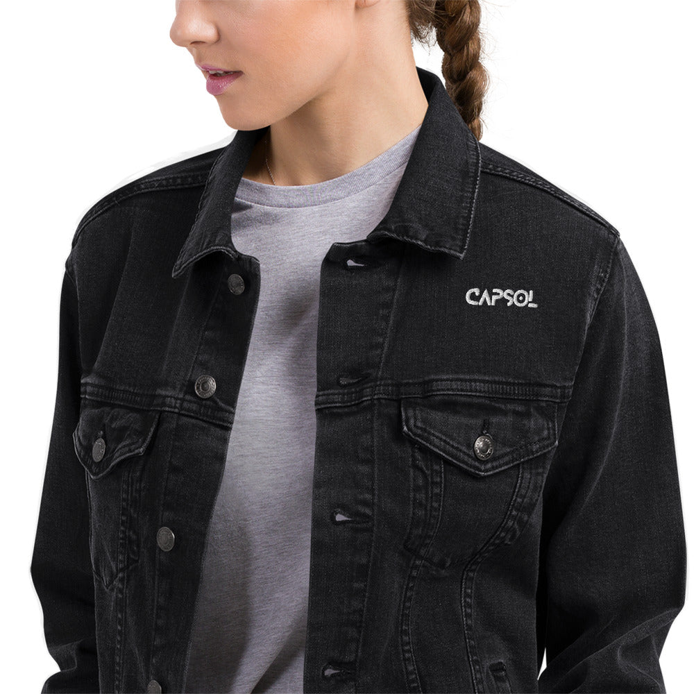 CapSol (front left) - white thread - Unisex denim jacket