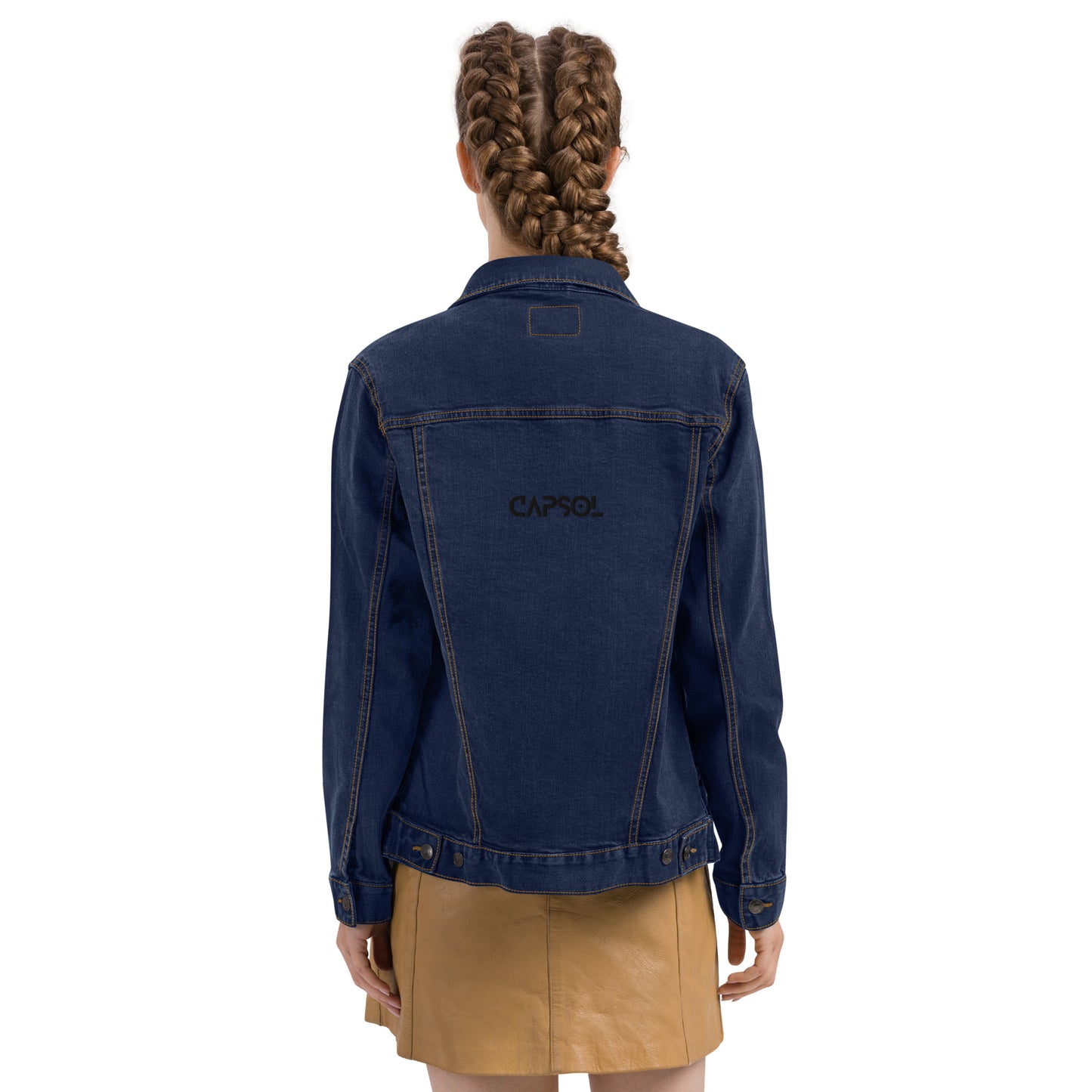 CapSol (back) - black thread - denim jacket