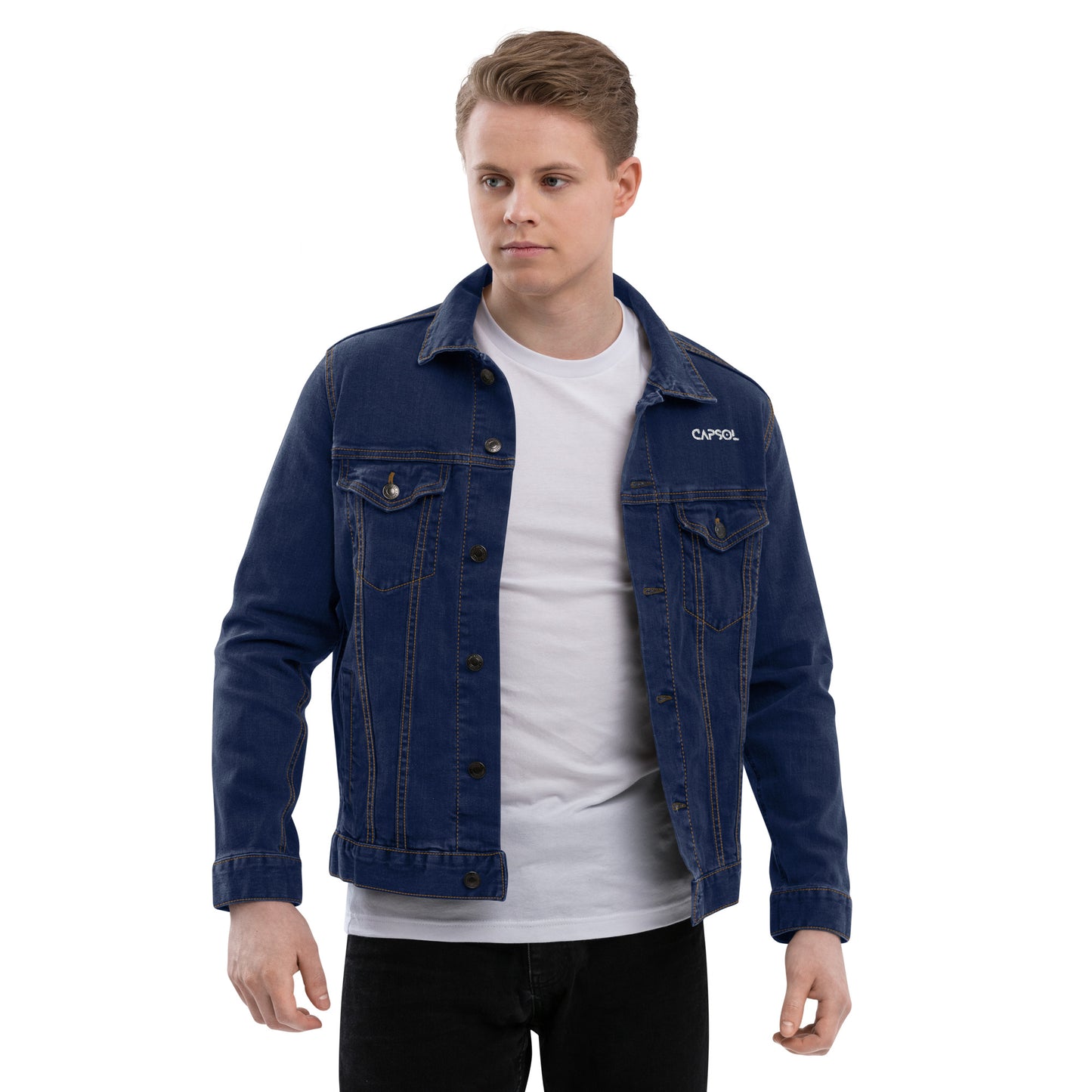 CapSol (front left) - white thread - Unisex denim jacket