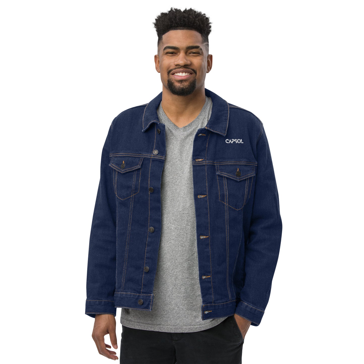 CapSol (front left) - white thread - Unisex denim jacket