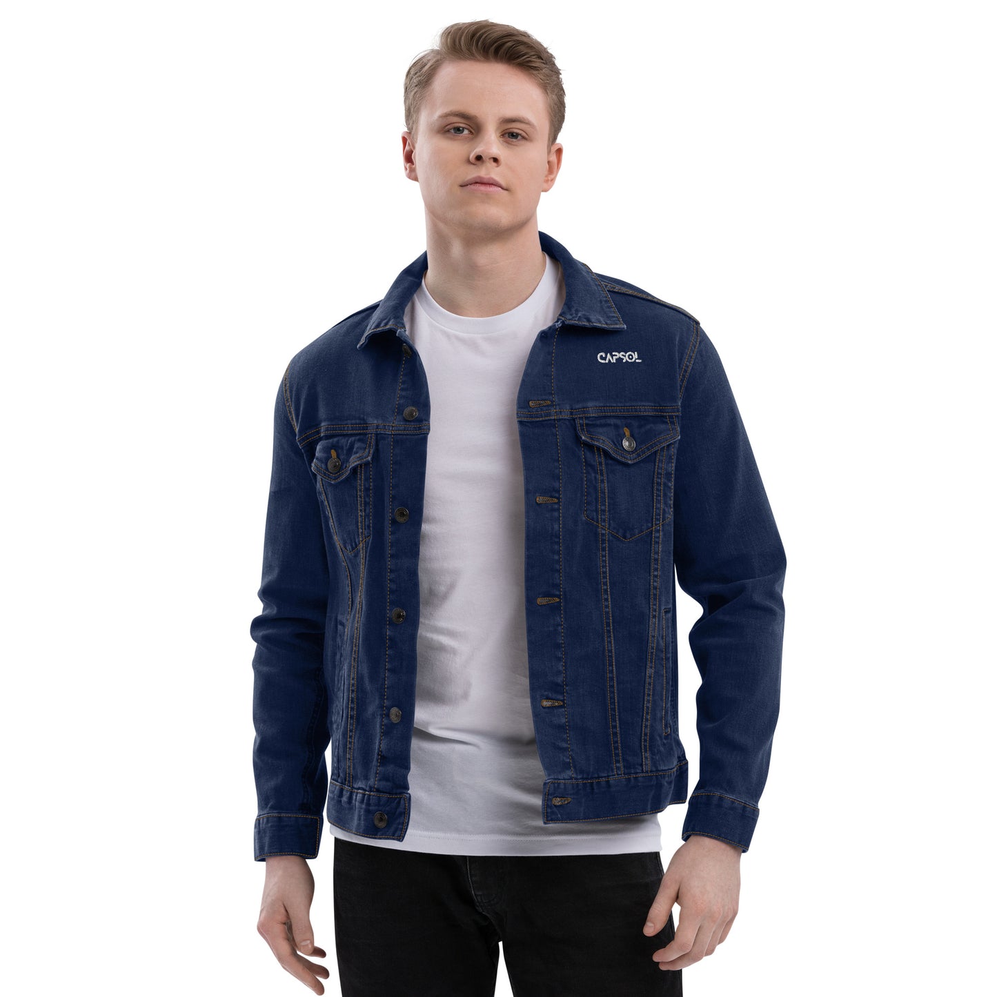 CapSol (front left) - white thread - Unisex denim jacket