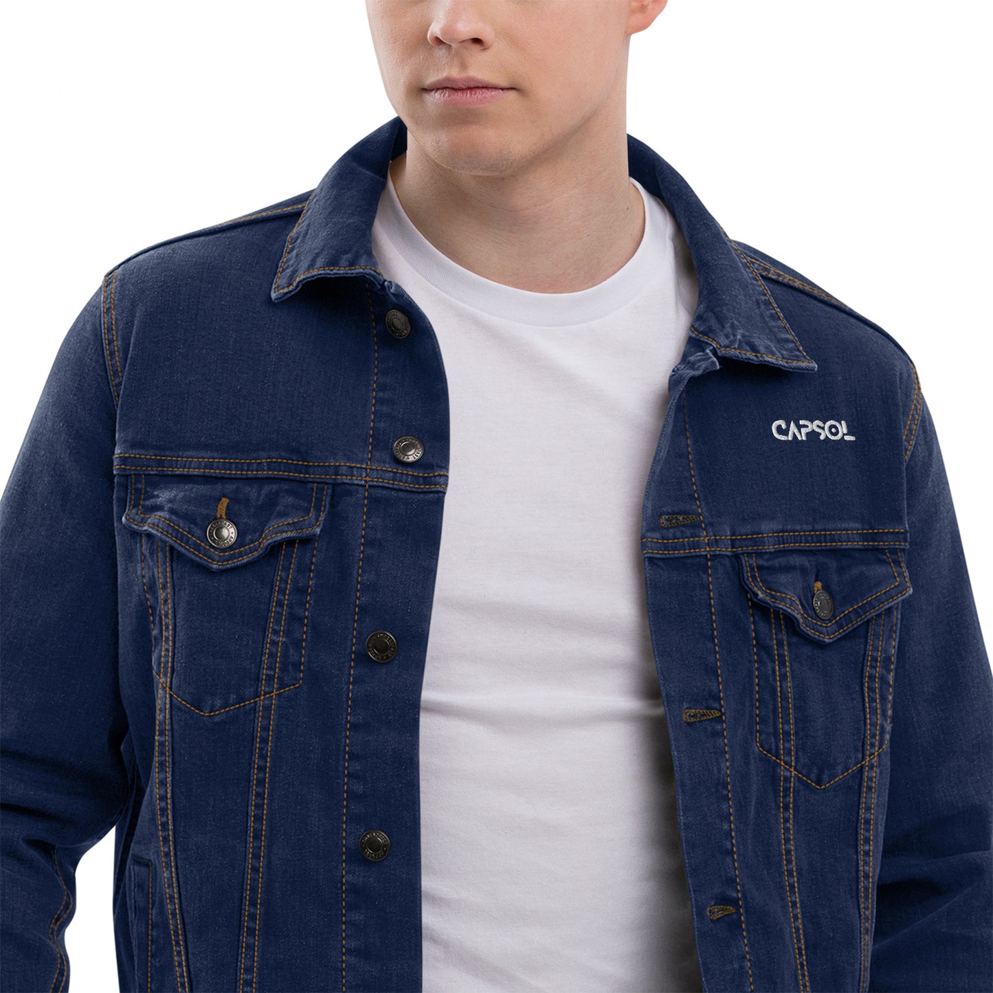 CapSol (front left) - white thread - Unisex denim jacket