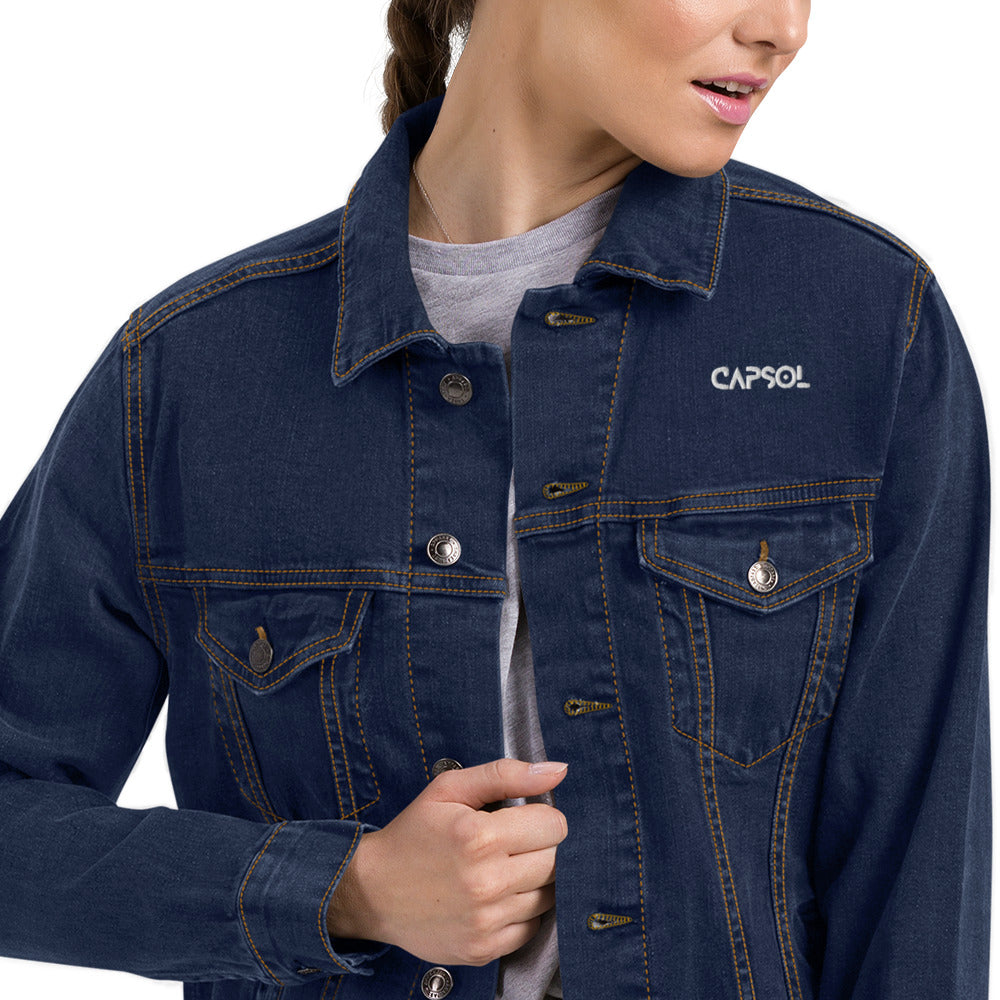 CapSol (front left) - white thread - Unisex denim jacket