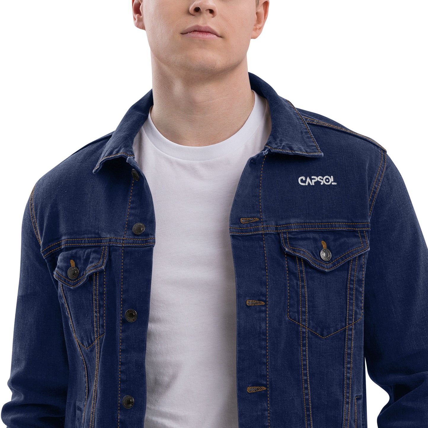 CapSol (front left) - white thread - Unisex denim jacket