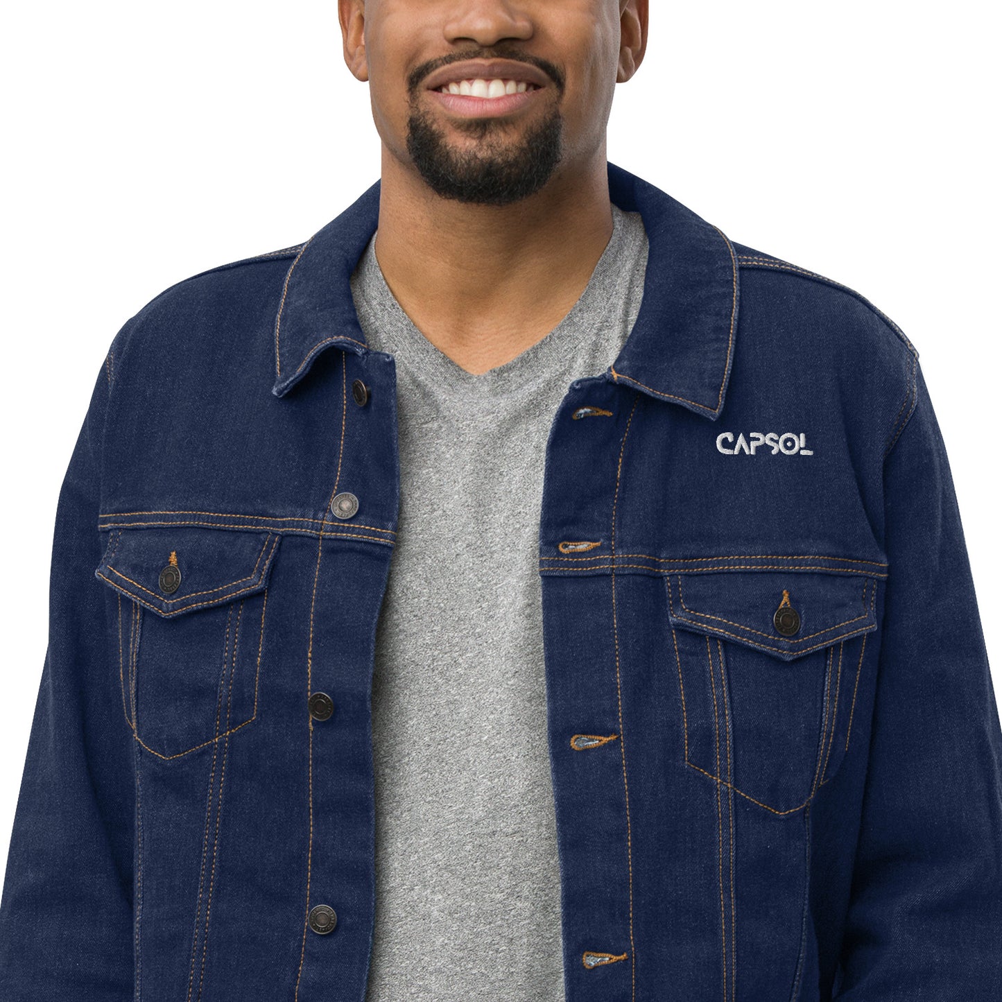 CapSol (front left) - white thread - Unisex denim jacket