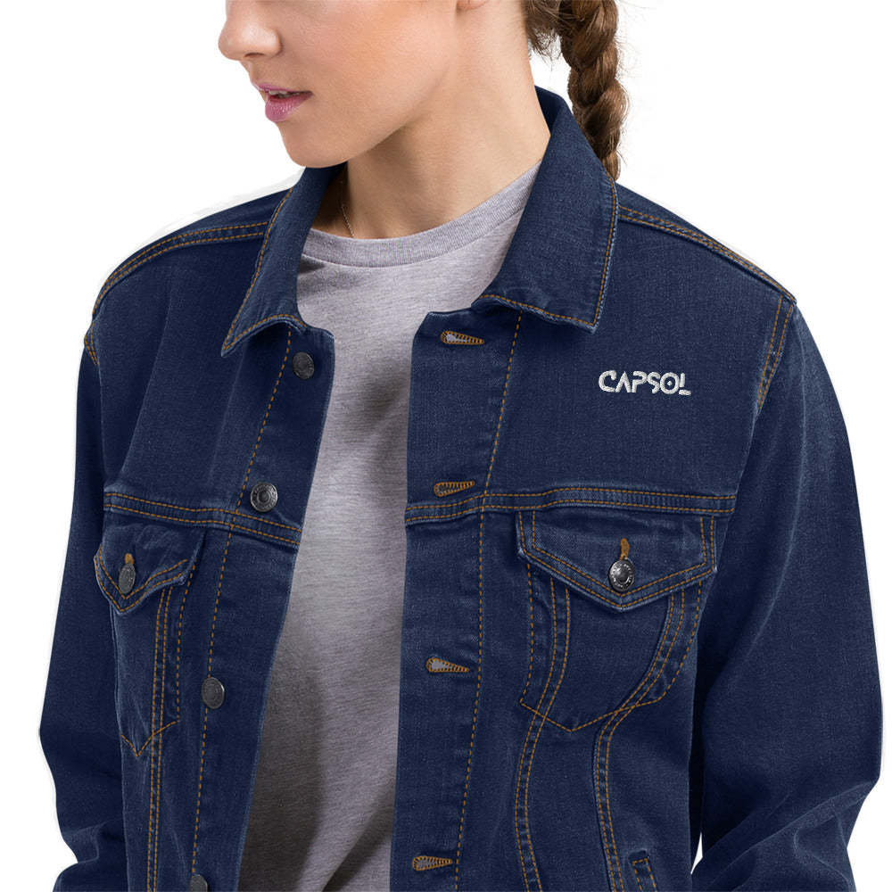 CapSol (front left) - white thread - Unisex denim jacket