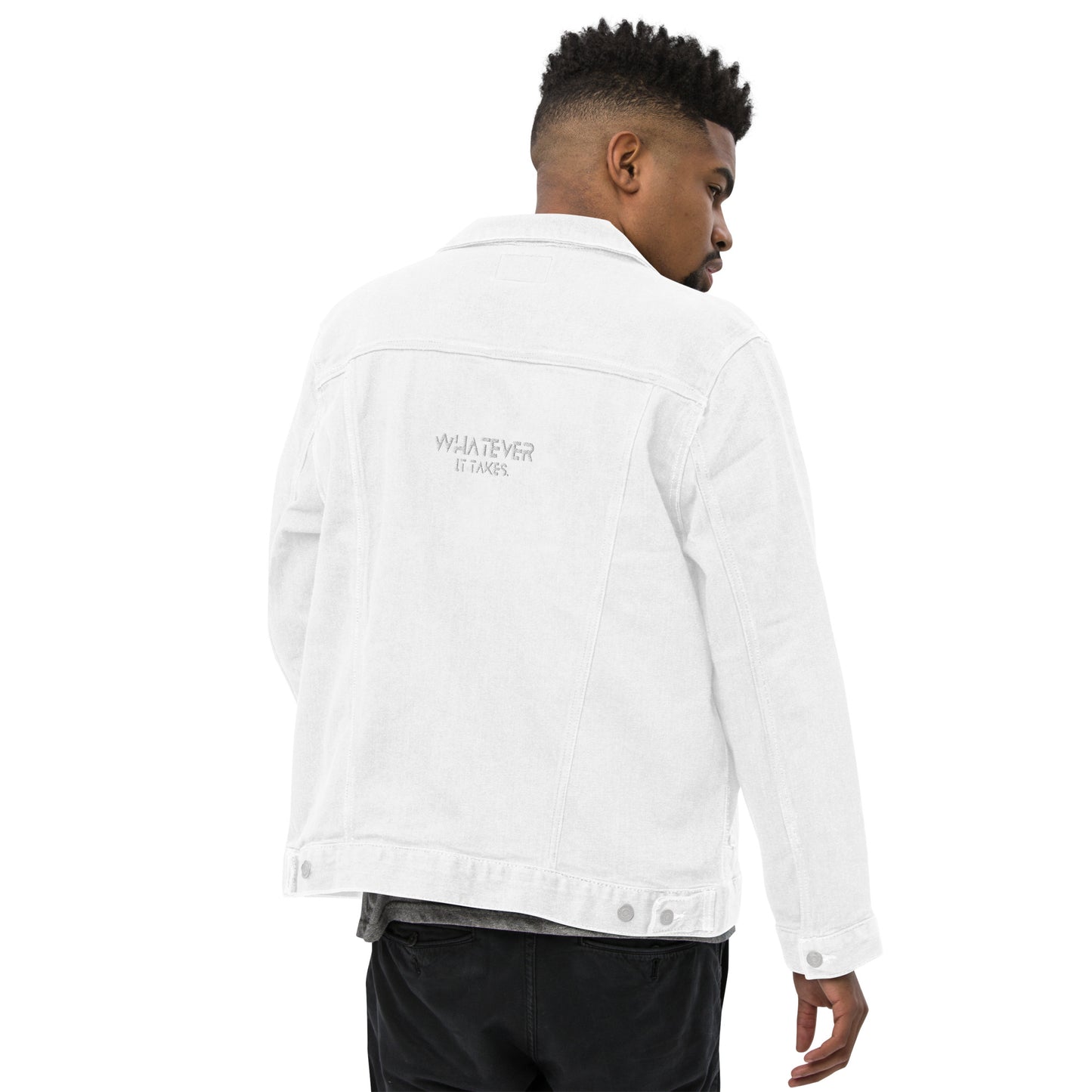 Whatever it takes (back) - white thread - denim jacket