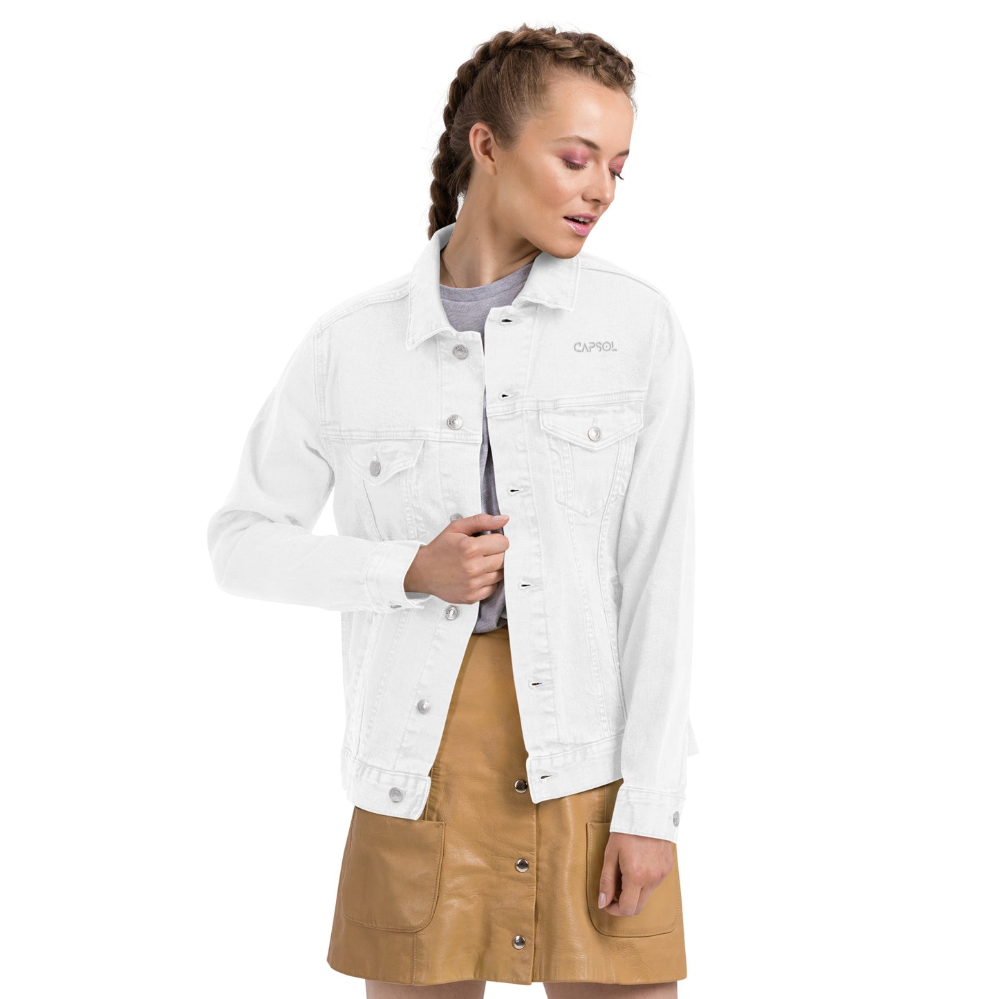 CapSol (front left) - white thread - Unisex denim jacket