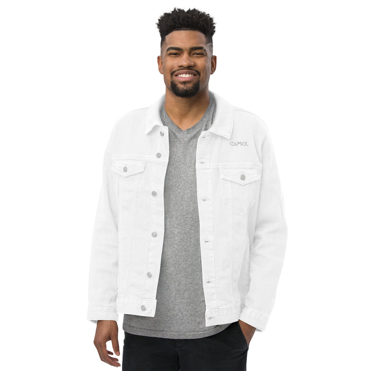 CapSol (front left) - white thread - Unisex denim jacket