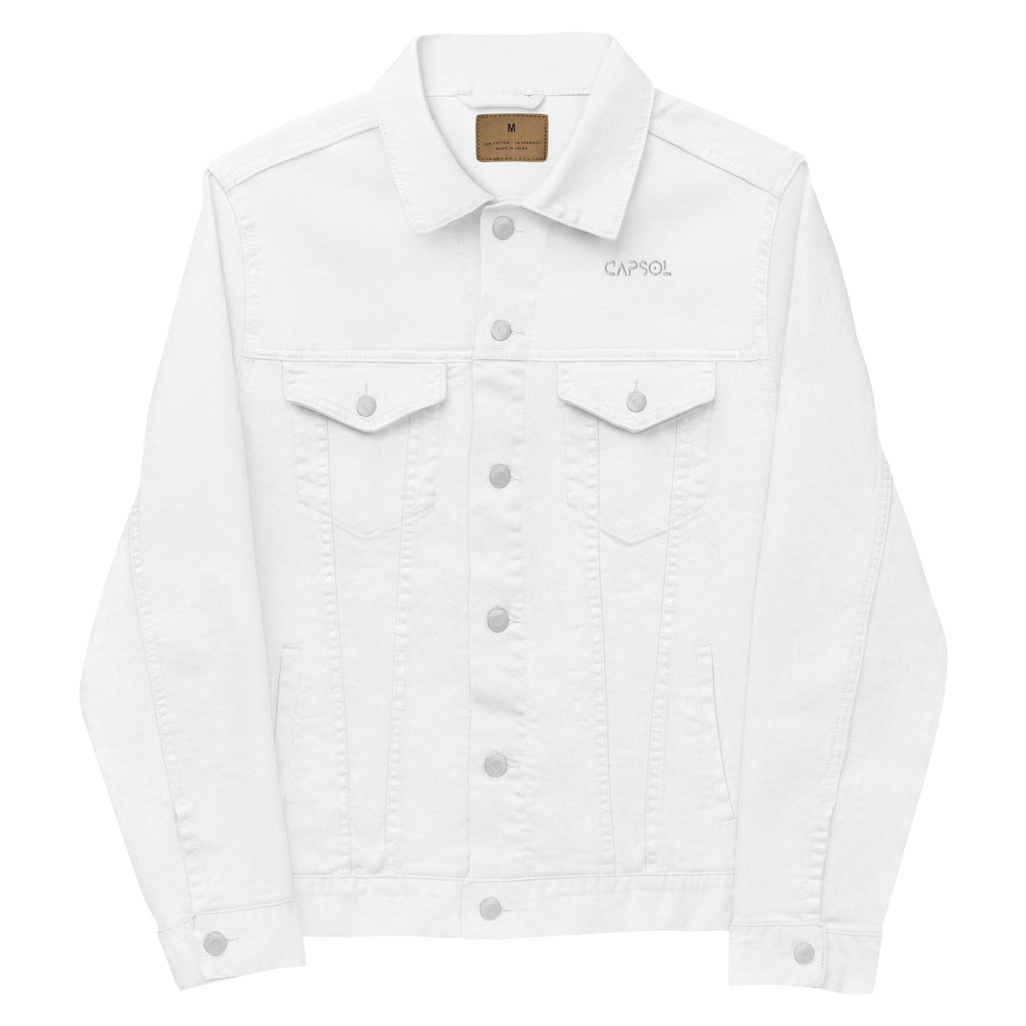 CapSol (front left) - white thread - Unisex denim jacket