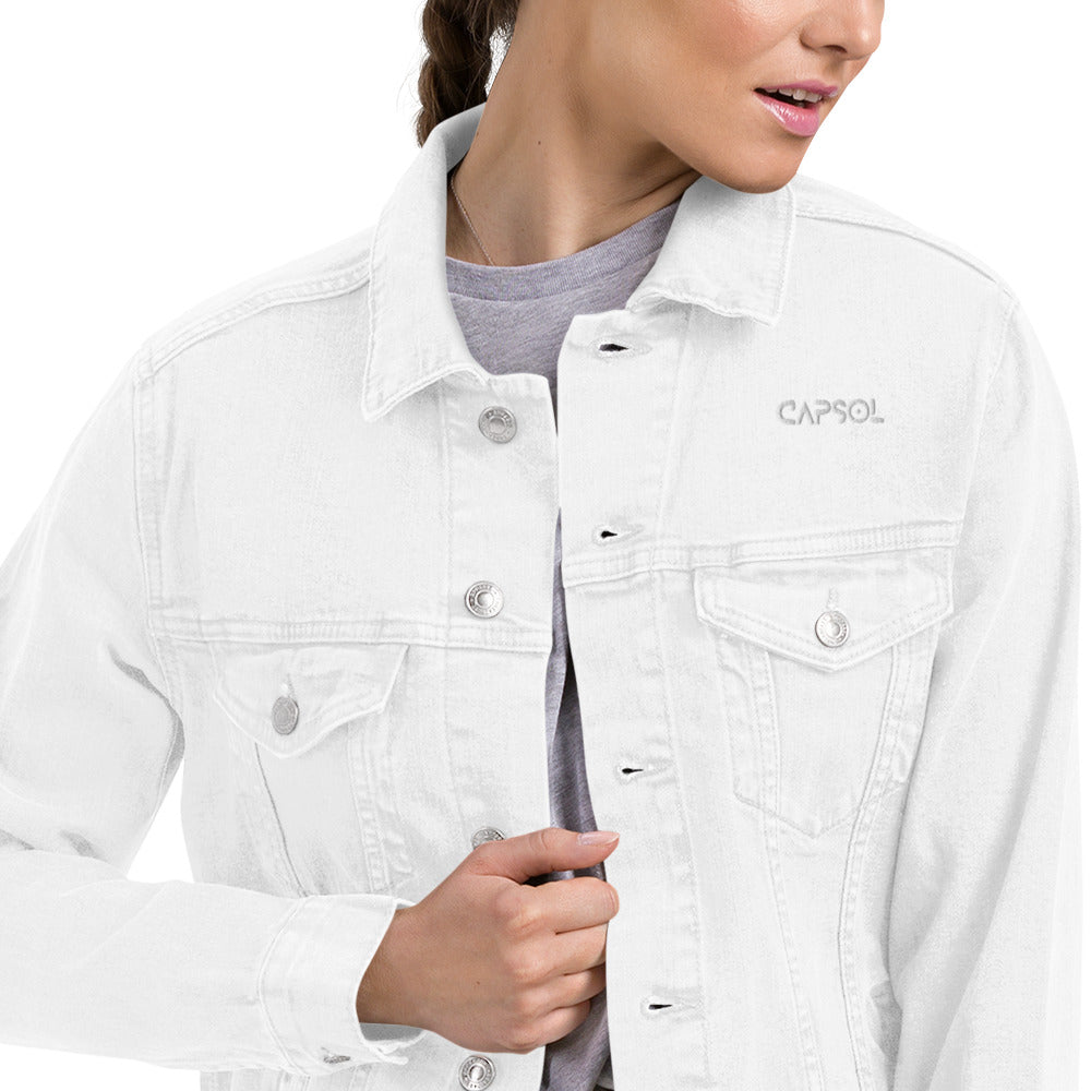 CapSol (front left) - white thread - Unisex denim jacket