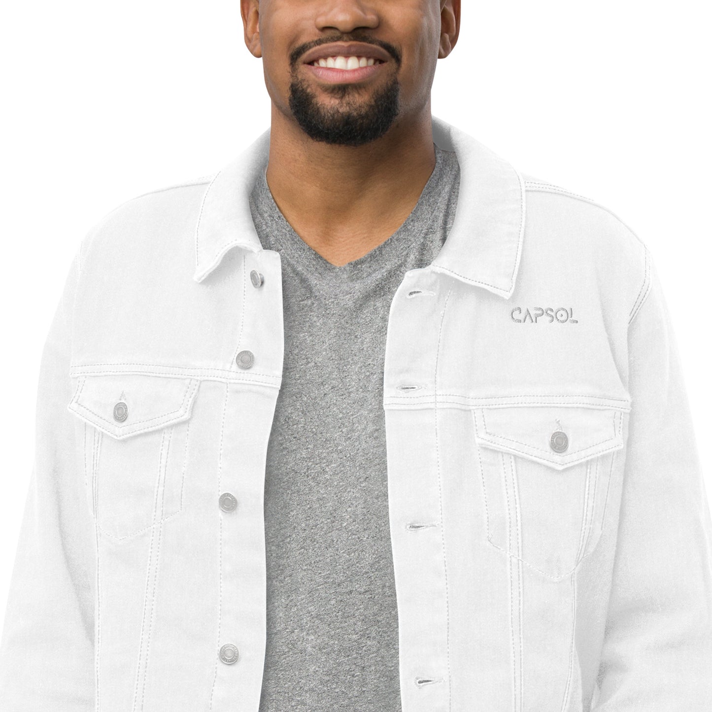 CapSol (front left) - white thread - Unisex denim jacket