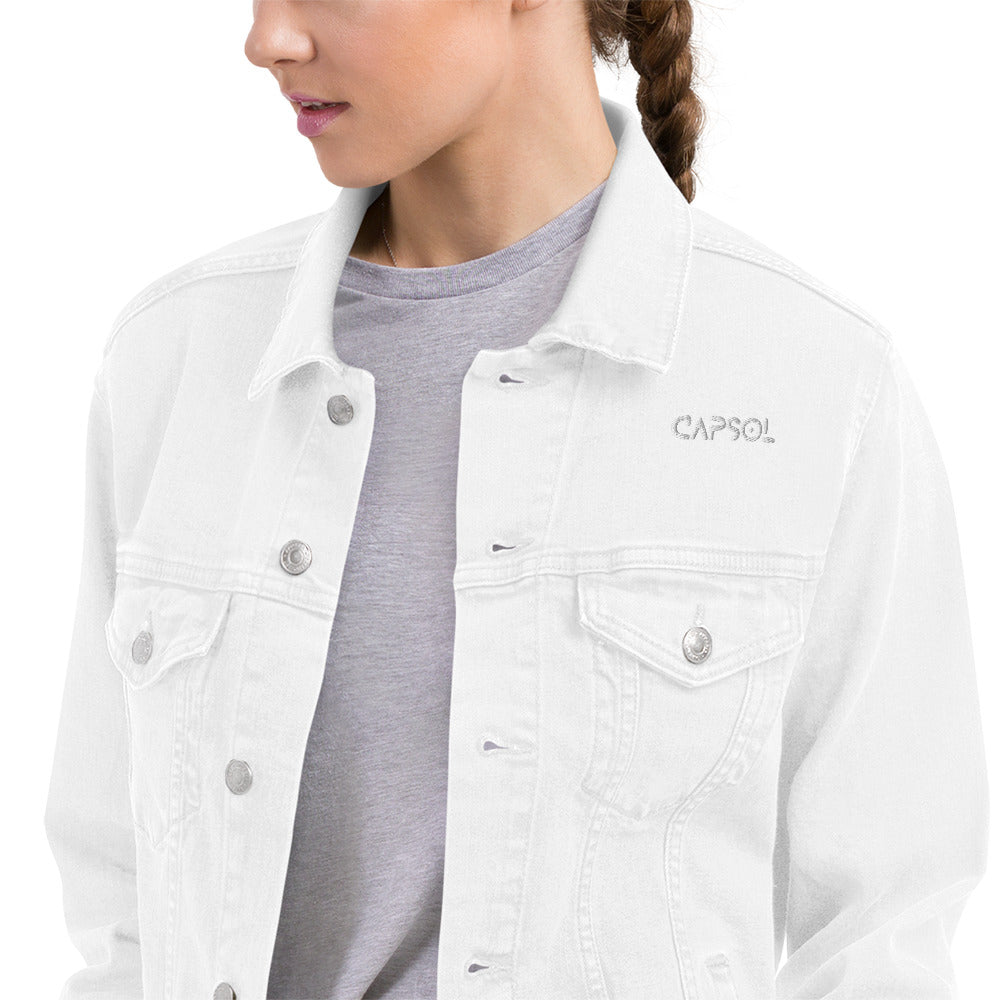 CapSol (front left) - white thread - Unisex denim jacket