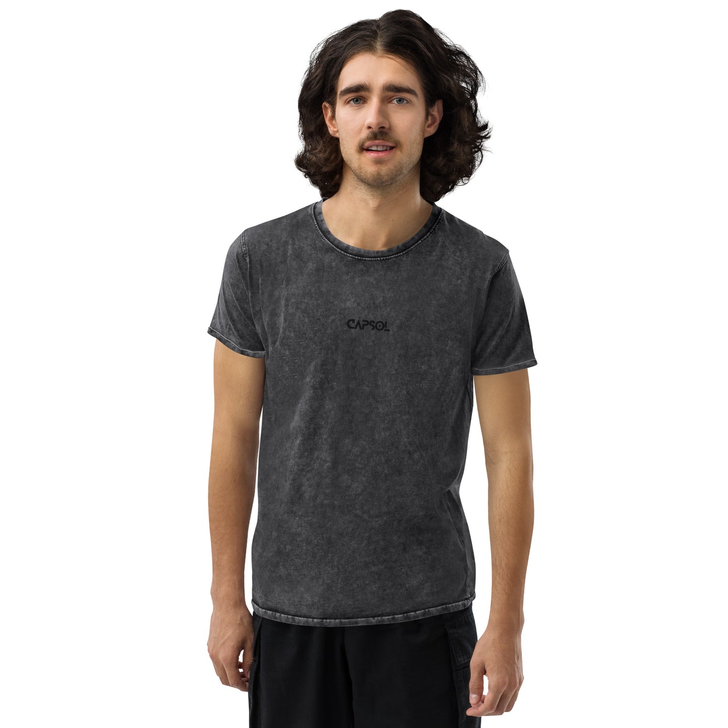 CapSol (front) - black thread - Denim T-Shirt