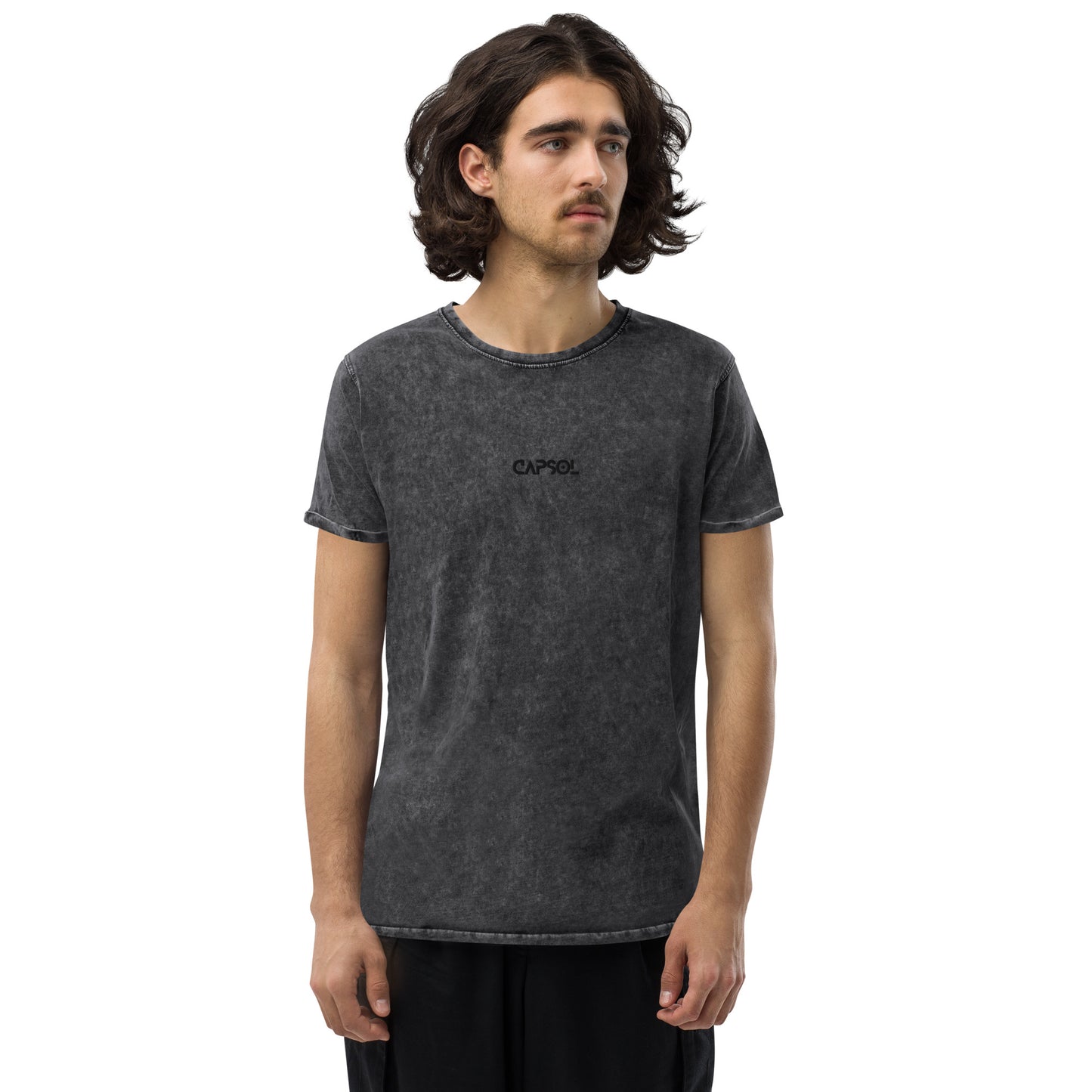 CapSol (front) - black thread - Denim T-Shirt