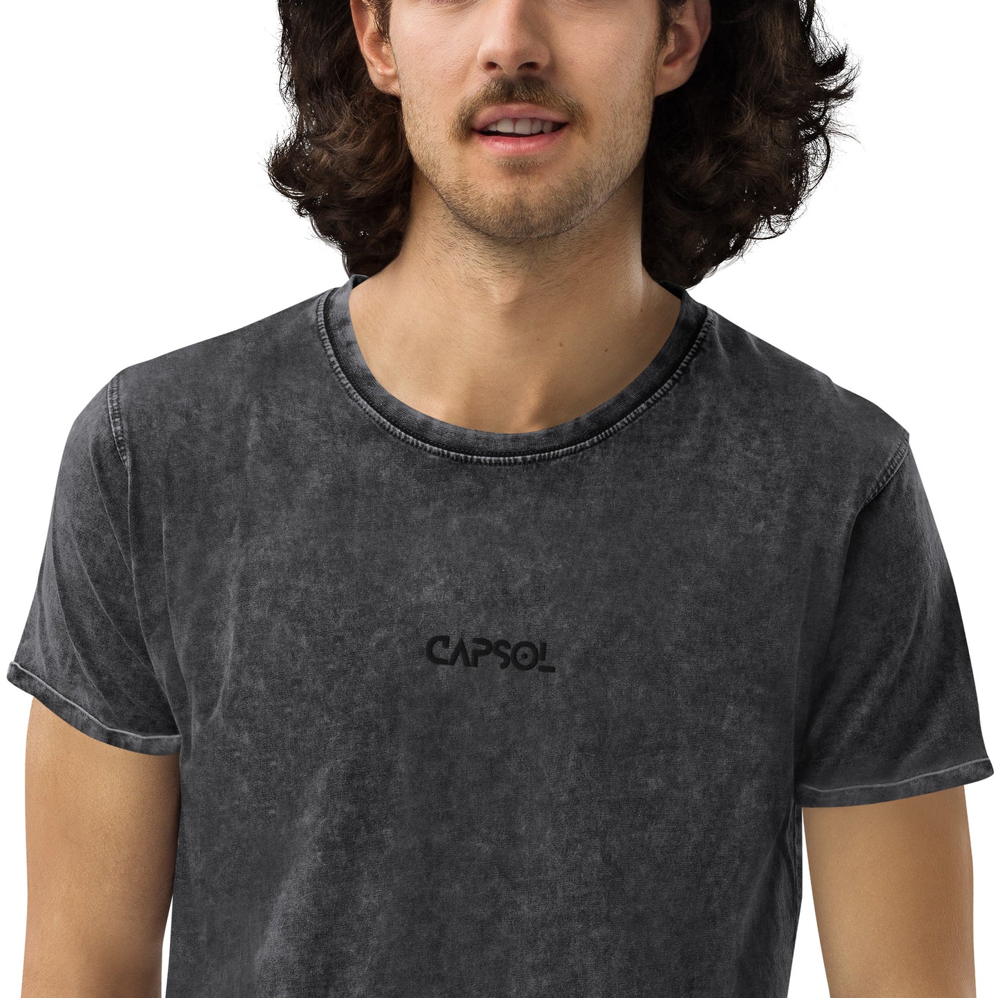 CapSol (front) - black thread - Denim T-Shirt