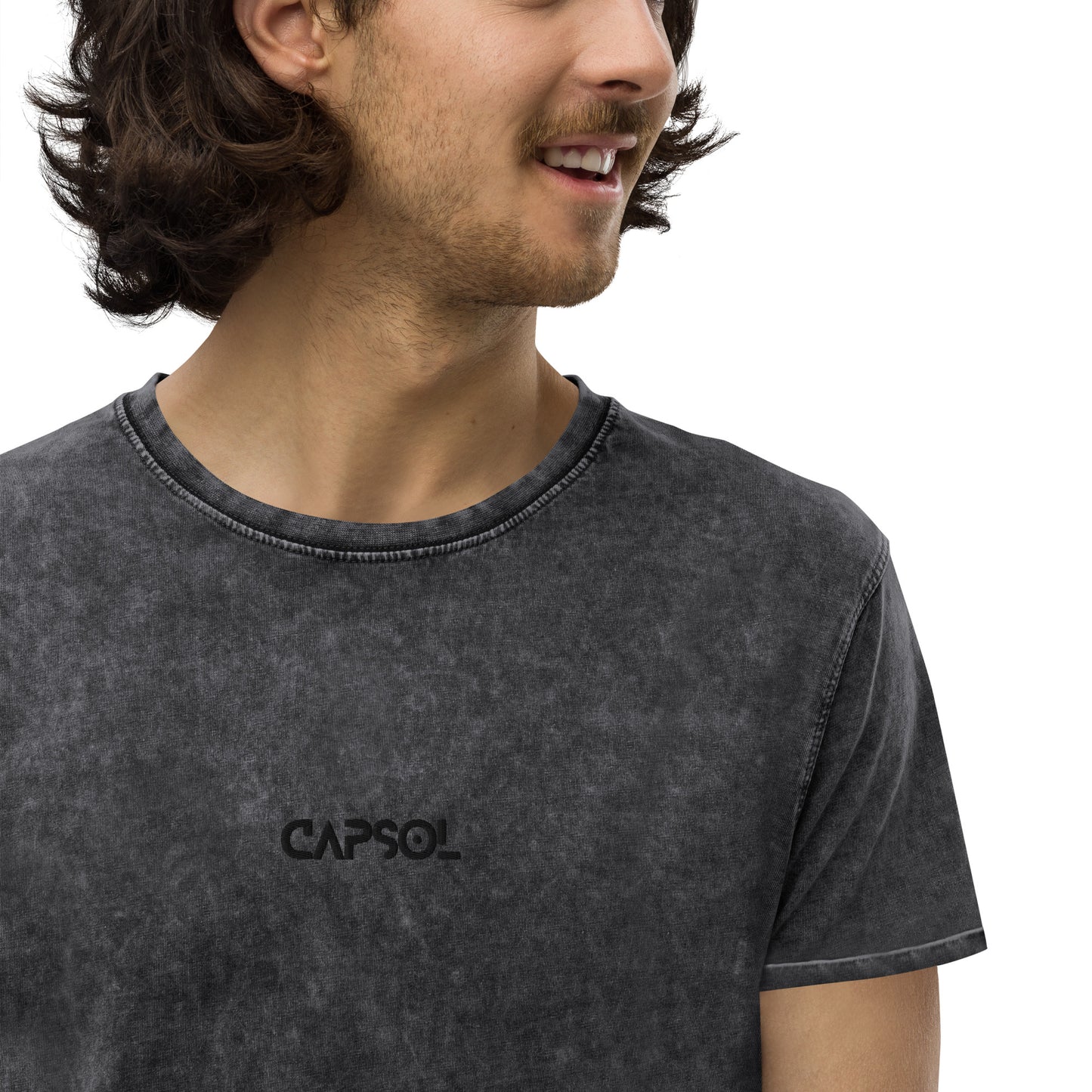 CapSol (front) - black thread - Denim T-Shirt