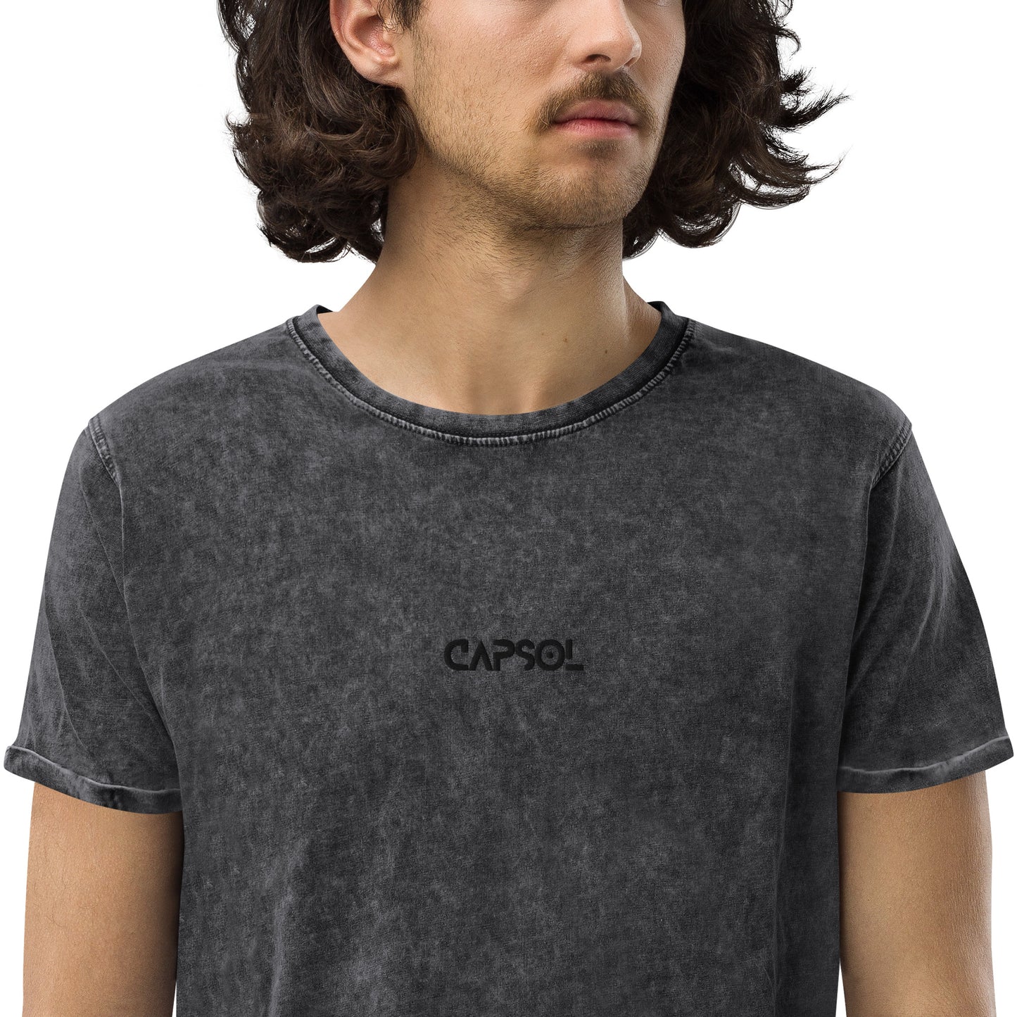 CapSol (front) - black thread - Denim T-Shirt