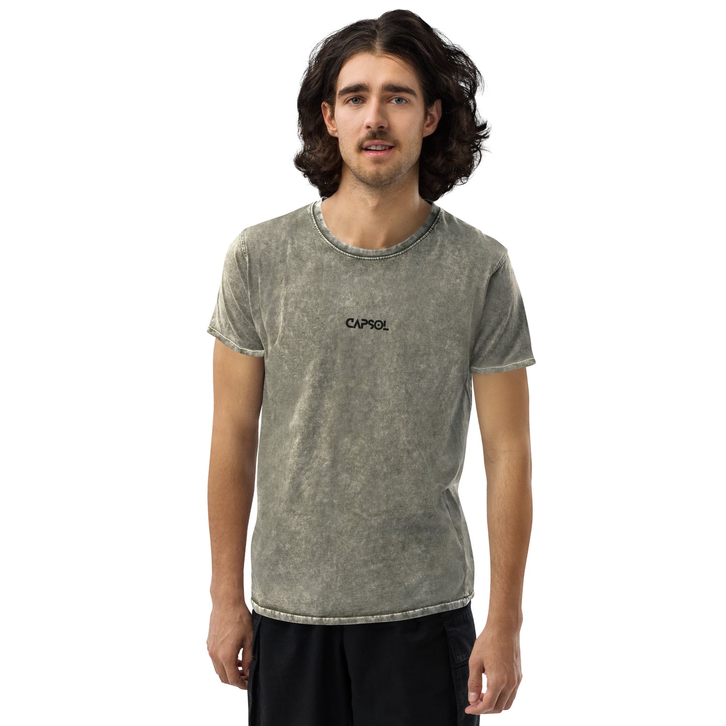 CapSol (front) - black thread - Denim T-Shirt