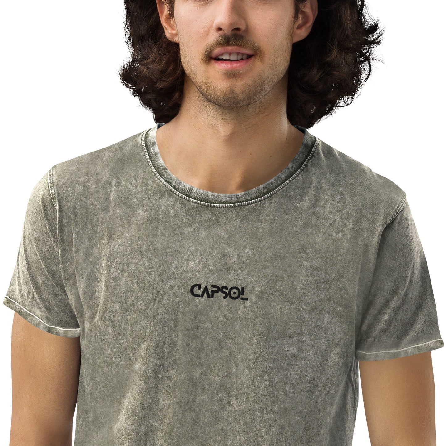 CapSol (front) - black thread - Denim T-Shirt