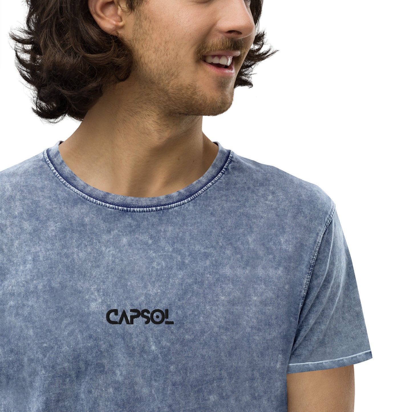 CapSol (front) - black thread - Denim T-Shirt