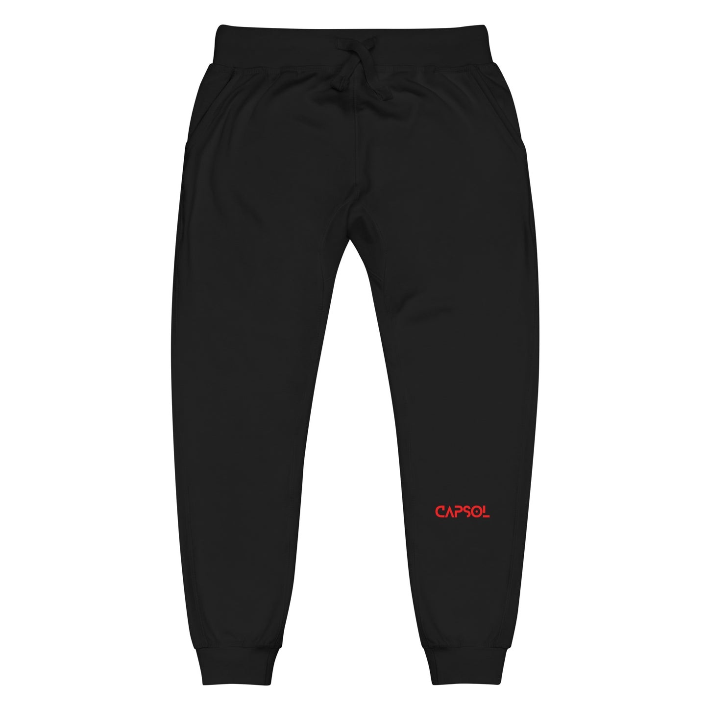 CapSol (front left) - bright red thread - fleece sweatpants