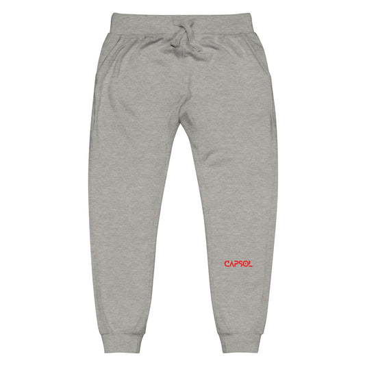 CapSol (front left) - bright red thread - fleece sweatpants