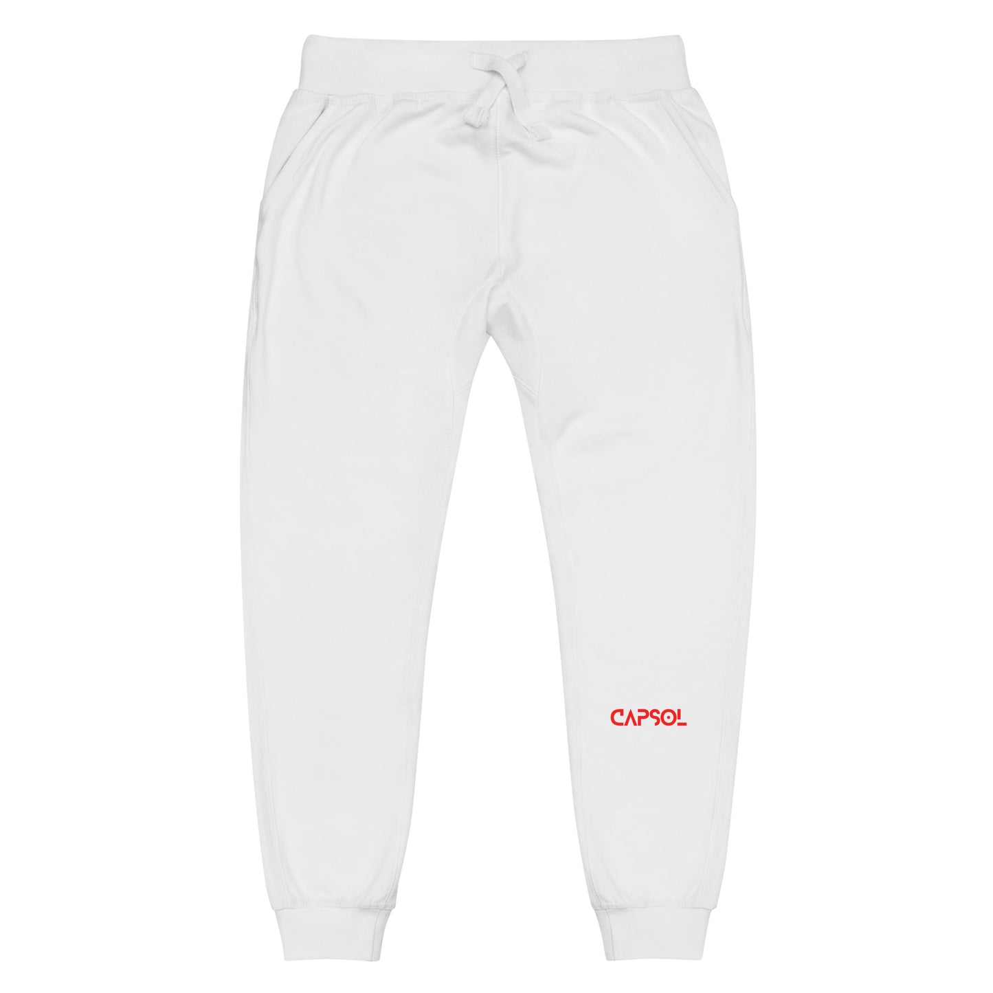 CapSol (front left) - bright red thread - fleece sweatpants