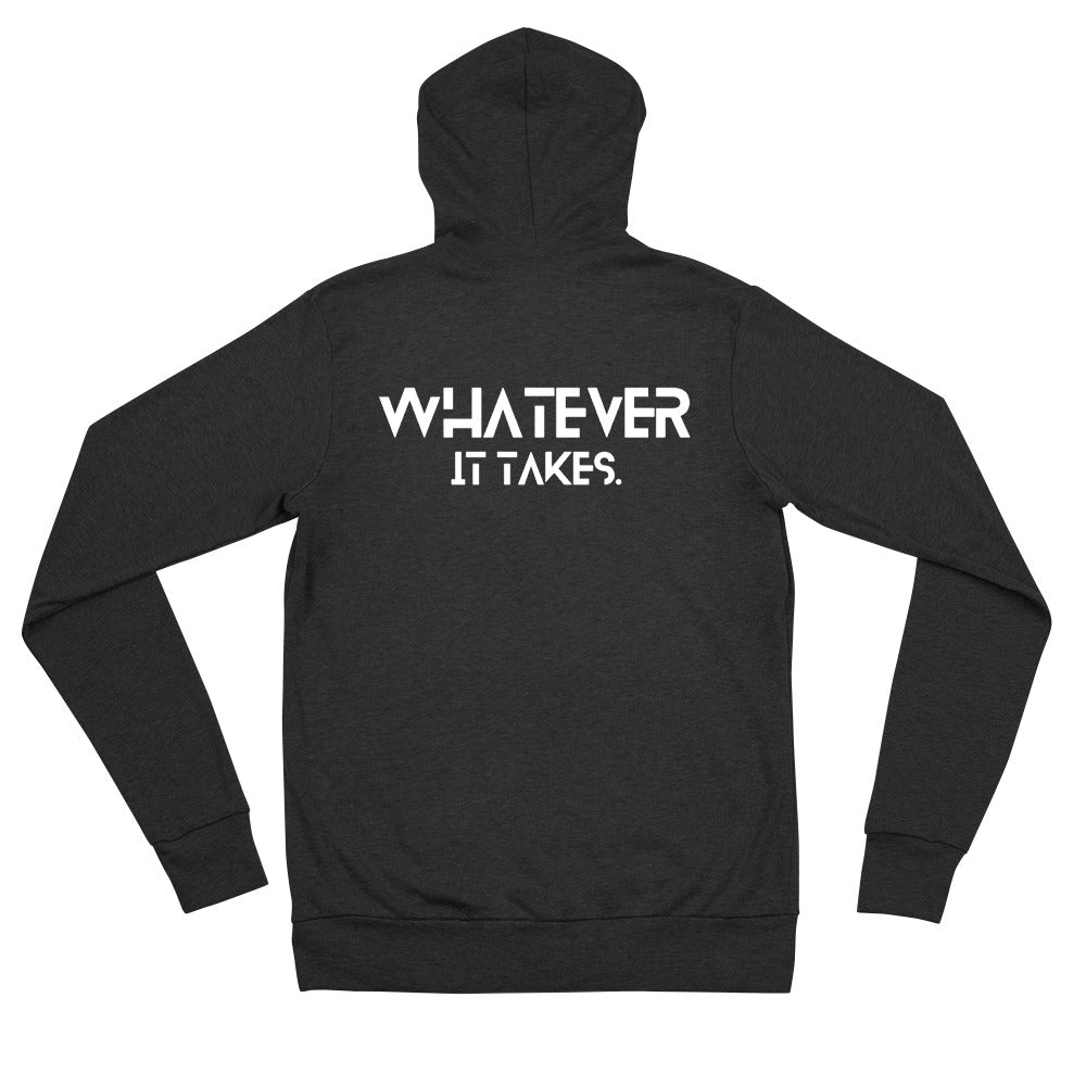 Whatever it takes (back) - white text - Unisex zip hoodie