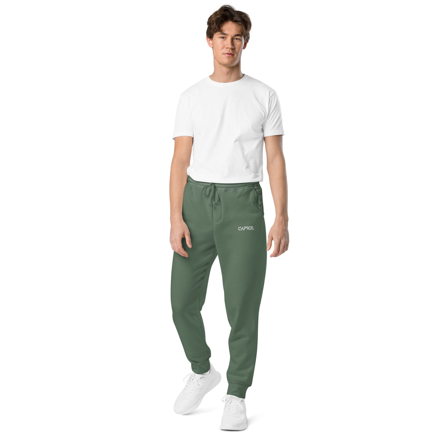 CapSol (front left) - white thread - Unisex pigment-dyed sweatpants INDEPENDENT