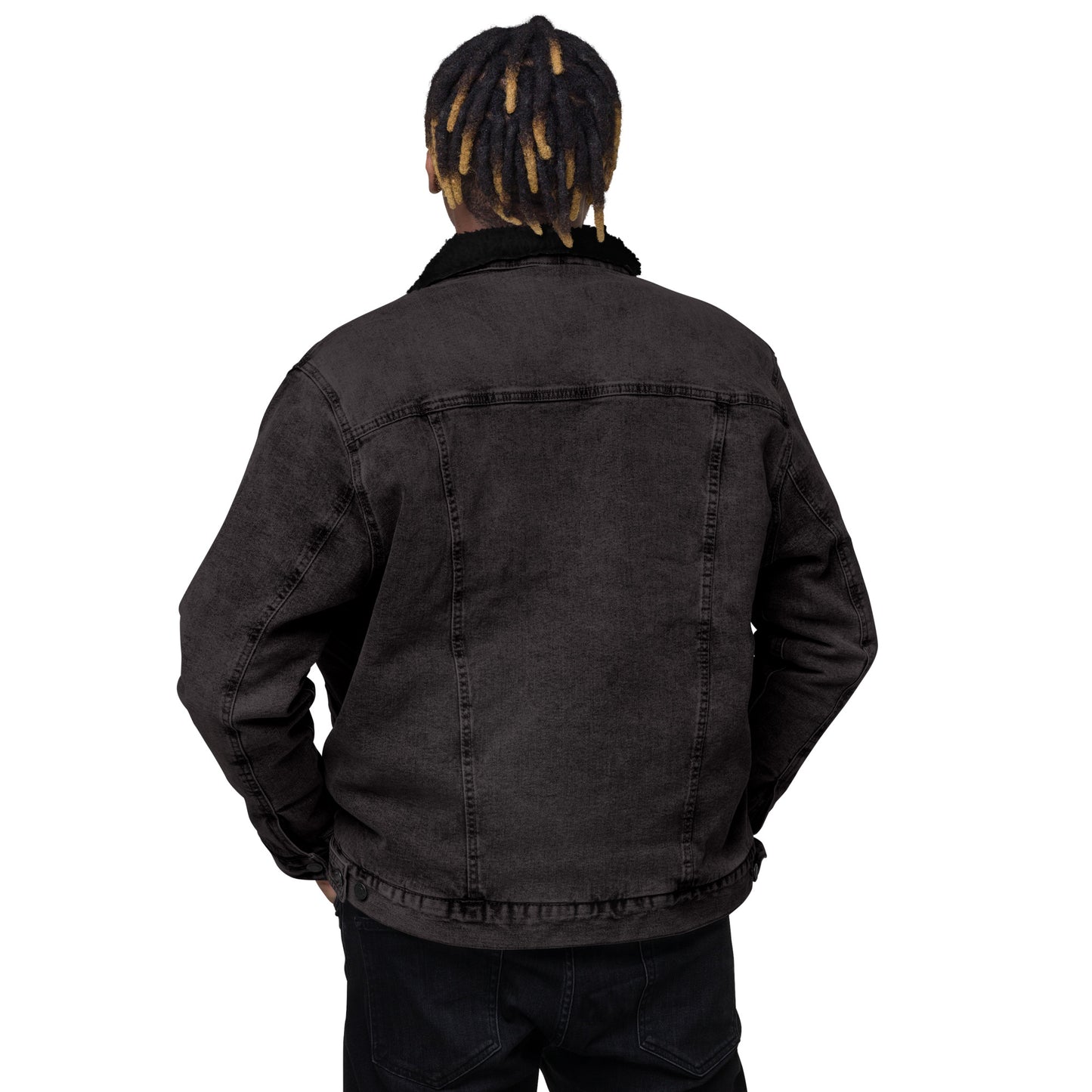 CapSol (front) - black thread - Unisex denim sherpa jacket