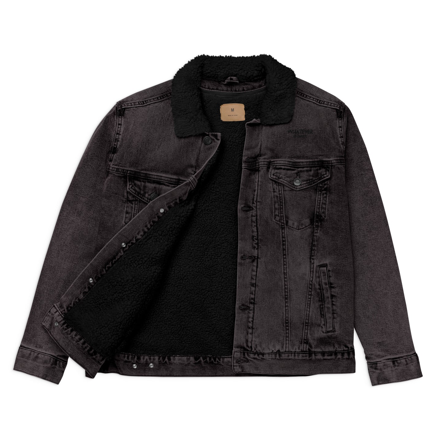 Whatever it takes (front) - black thread - Unisex denim sherpa jacket