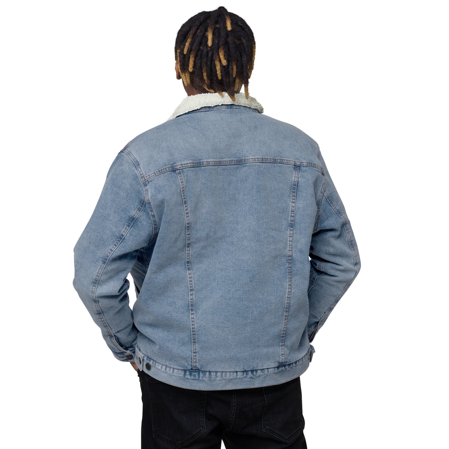 CapSol (front) - black thread - Unisex denim sherpa jacket