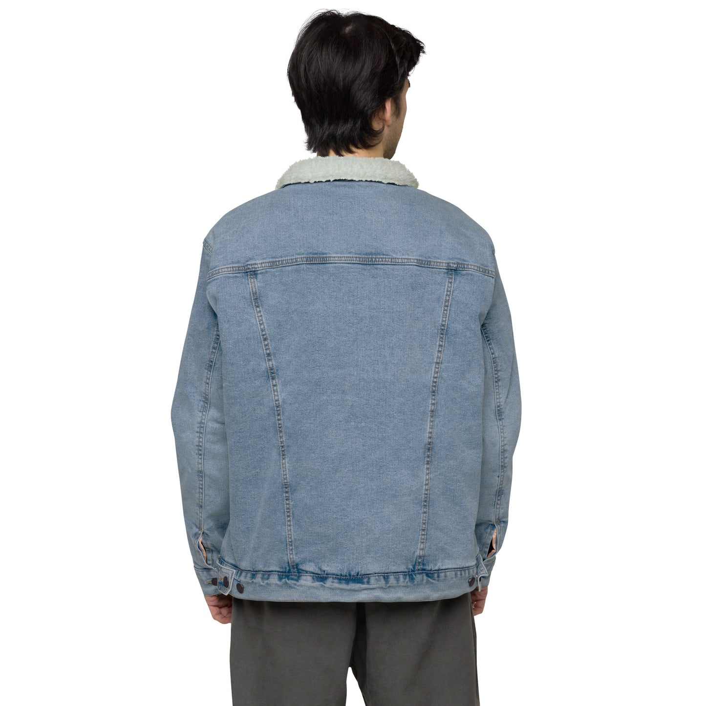 CapSol (front) - white thread - Unisex denim sherpa jacket