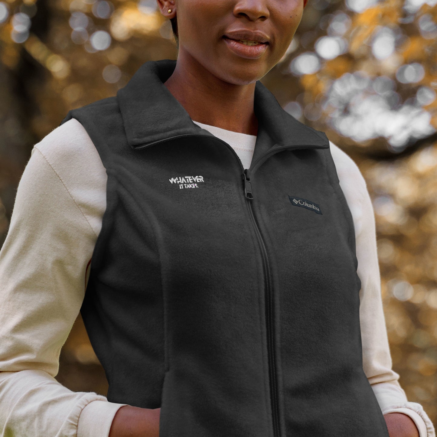 Whatever it takes (front) - white thread - Women’s Columbia fleece vest