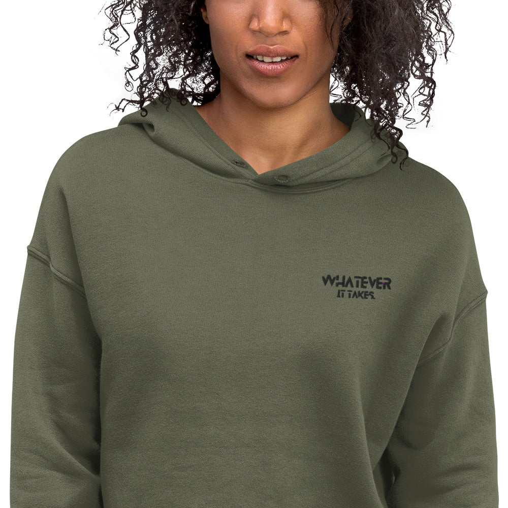 Whatever it takes (front left) - black thread - Crop Hoodie